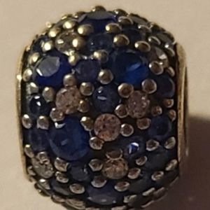 PANDORA BLUE AND CLEAR PAVE CHARMS.